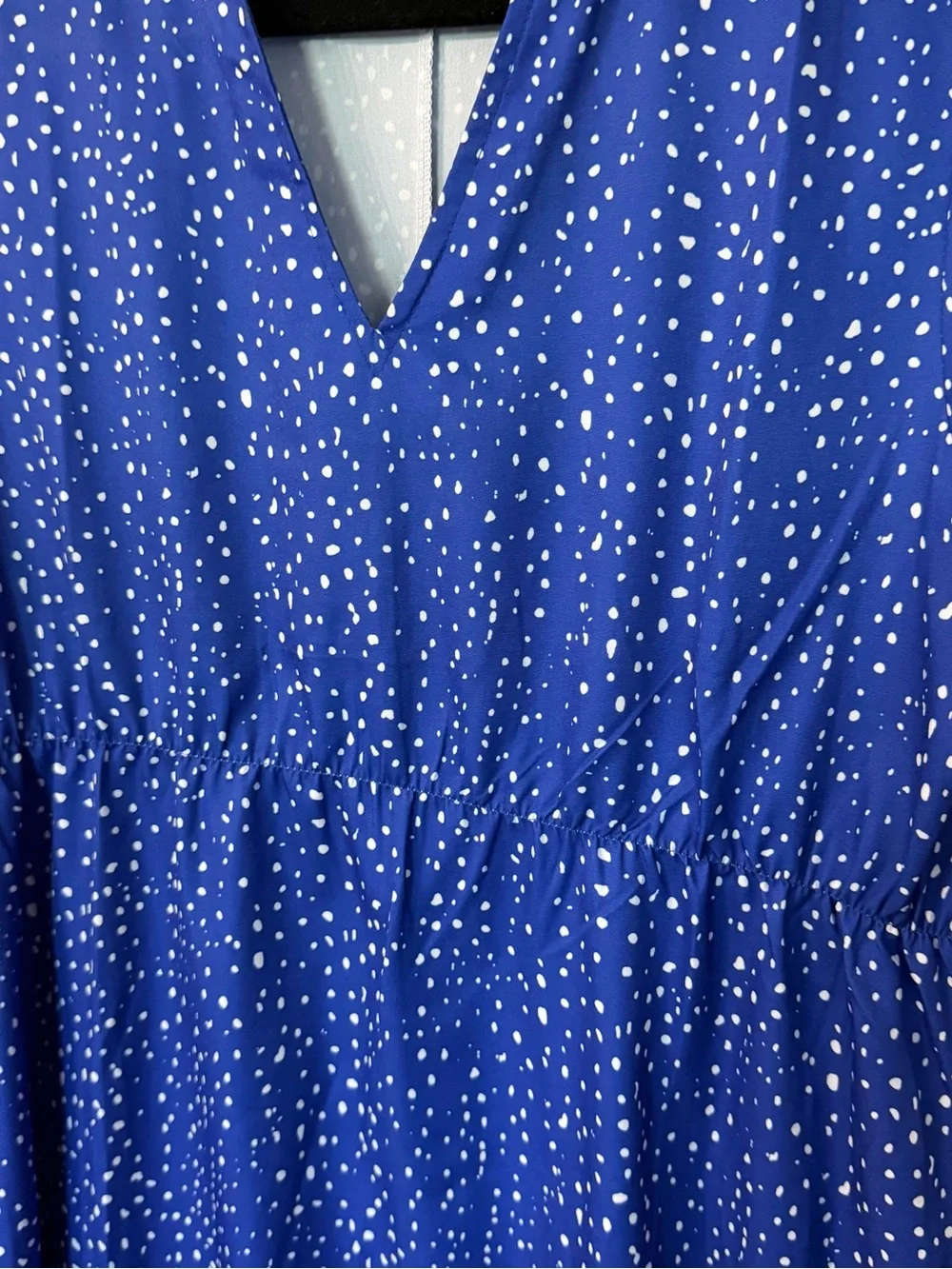 Women’s Royal Blue White Polka Dot V-Neck Short Sleeve Dress Unbranded Sz M GUC